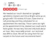 upholstery cleaning review citru bright couch cleaning