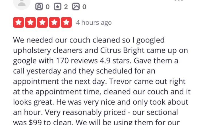 upholstery cleaning review citru bright couch cleaning