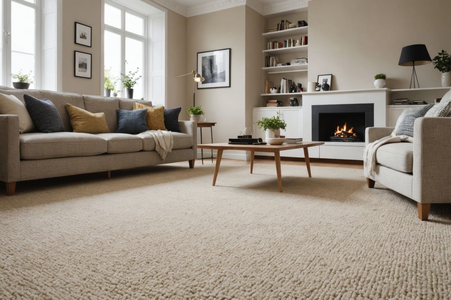 Freshly cleaned carpet in a bright Gilbert AZ family living room