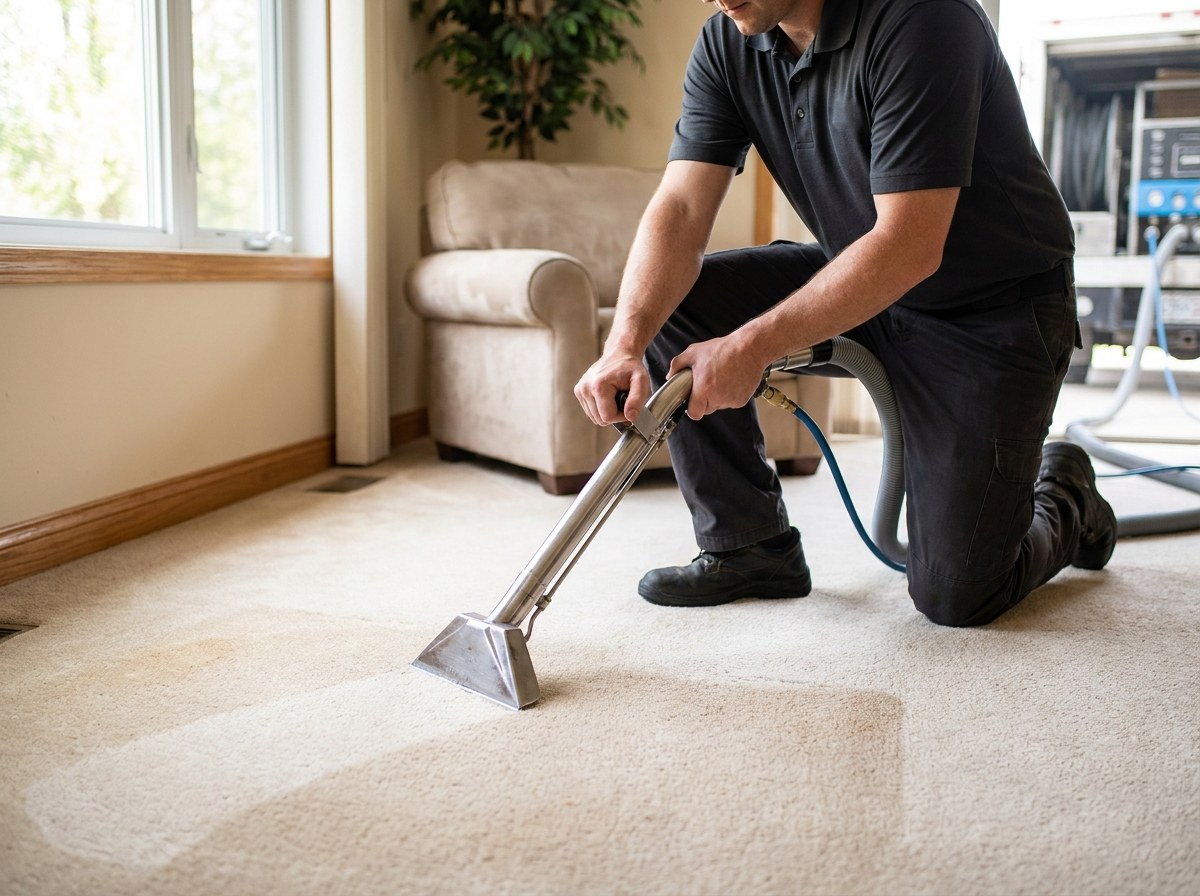 Citrus Bright technician deep-cleaning a living room carpet in Gilbert AZ